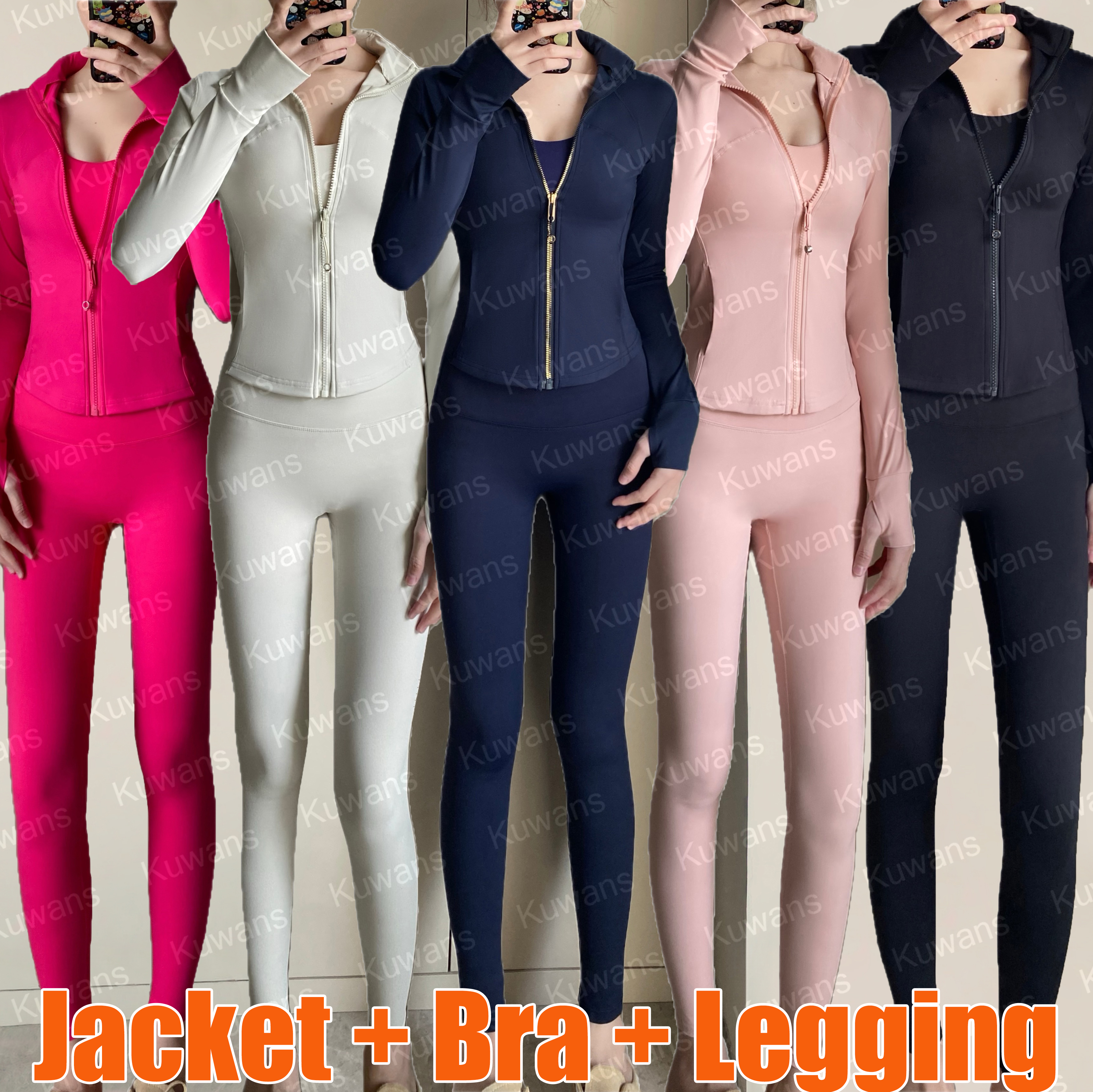 Ensemble de yoga pour femmes Veste + soutien-gorge + jogging Ensemble 3 pièces Gym Vêtements courts Manches Tenue Couleur Noir Sports Shaping Tai