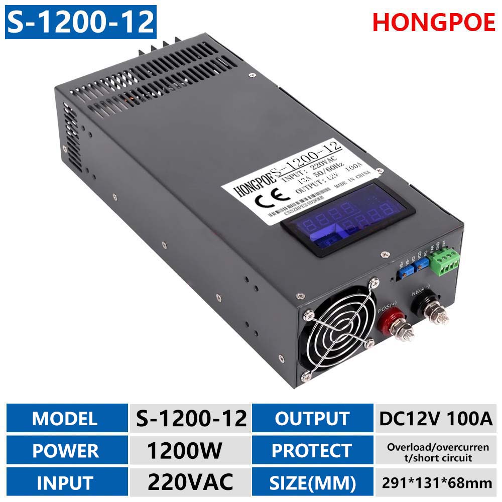 12V 100A 1200W digital display power supply, 0-12V adjustable AC-DC power transformer, power converter, suitable for LED light strips, displays,-image-1109162159