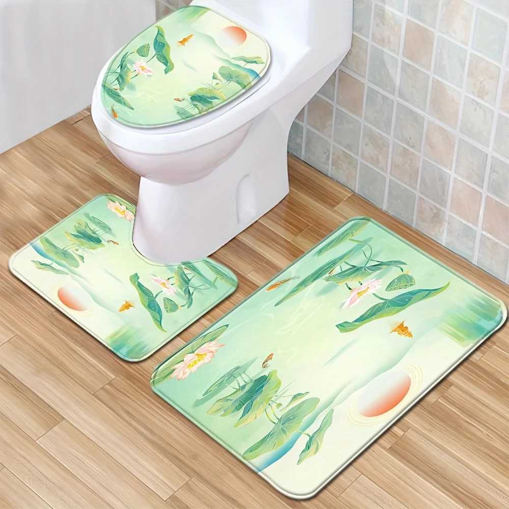 Lily Pond M251201 Housse de siège de toilette et tapis – Lavable en machine, antidérapant, décoratif pour salle de bain, avec un nénuphar serein