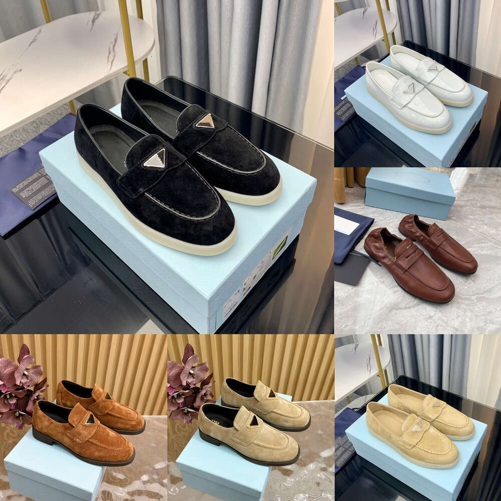 10A Designer Womens man shoe Fashion Casual Suede flat formal business outdoor Sport Walking dress shoes Black brown Triangle metal Leather Luxury M