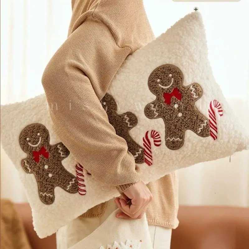 Embroidered Christmas Red Throw low Case Cover Gingerbread Man Snowflake Decorative Sofa Cushion Covers Xmas Party Decor H251201-image-1086790968