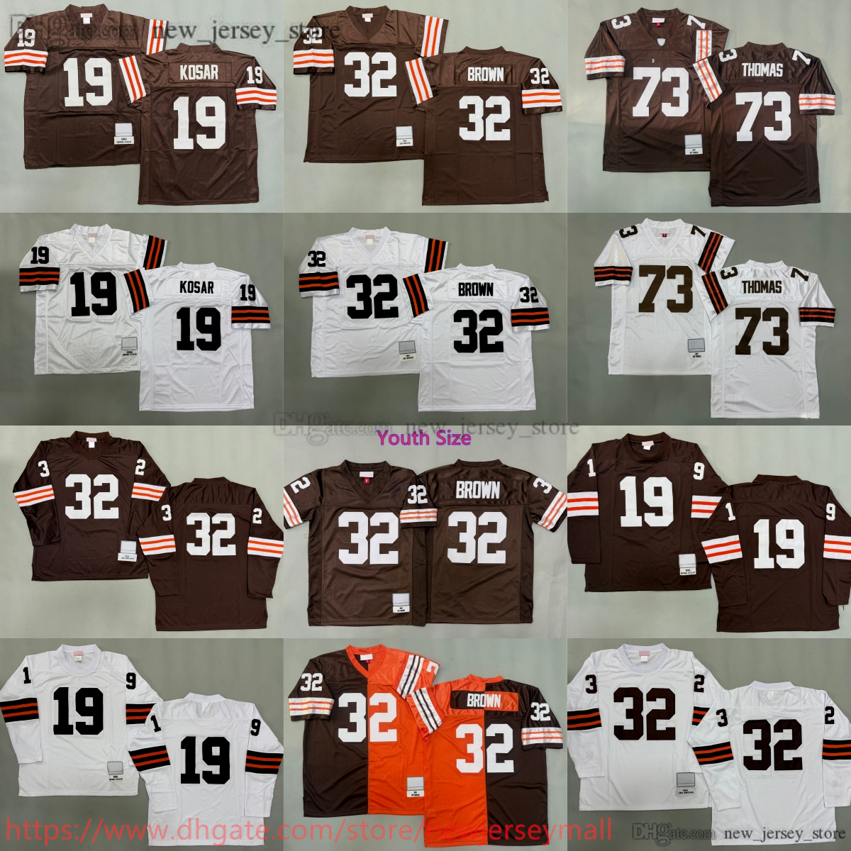 1964 Throwback Football 32 Jim Brown Jersey Classic Retro Uniform 19 Bernie Kosar 73 Joe Thomas Jerseys Breathable Sport Vintage Wear Stitched