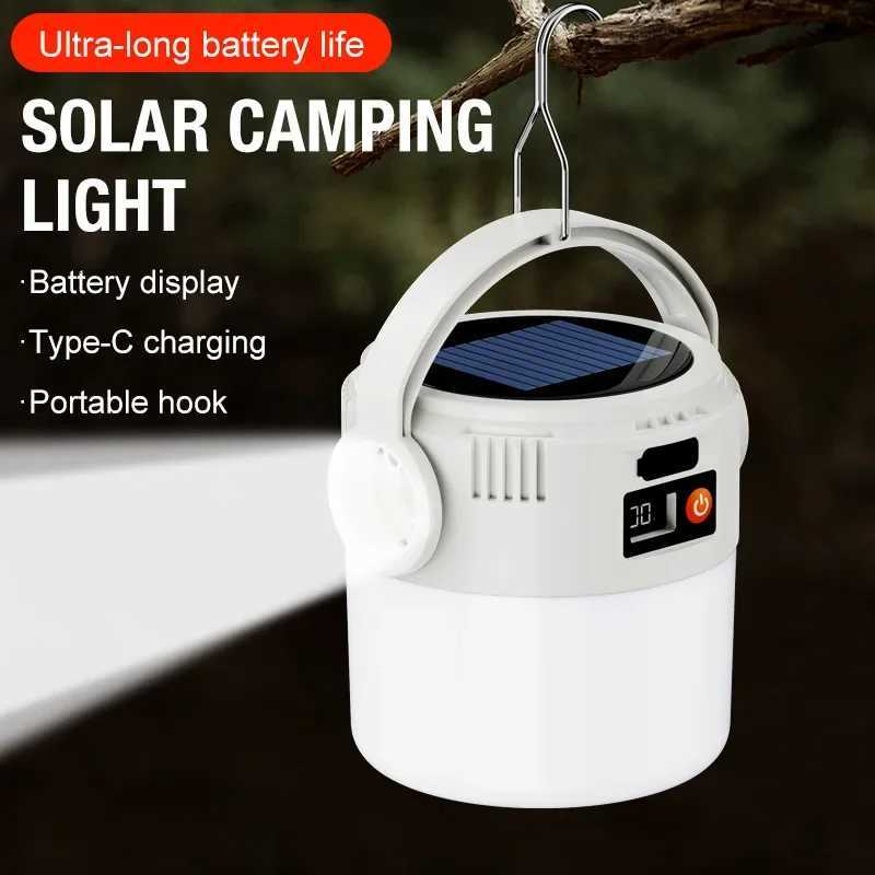 LED Solar Light Bulb USB Rechargeable Camping Light Portable Outdoor Searchlight Multiduty Hanging Lamp with Flashlight 1PC M251201
