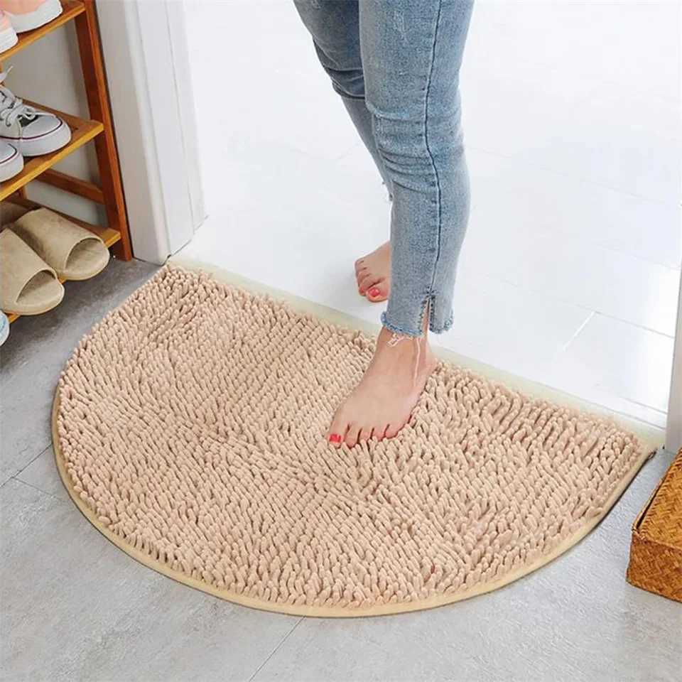 Tapis de sol demi-rond pour salle de bain, Chenille, à la mode, Shaggy semi-circulaire, absorbant et antidérapant, 4060cm, M251201