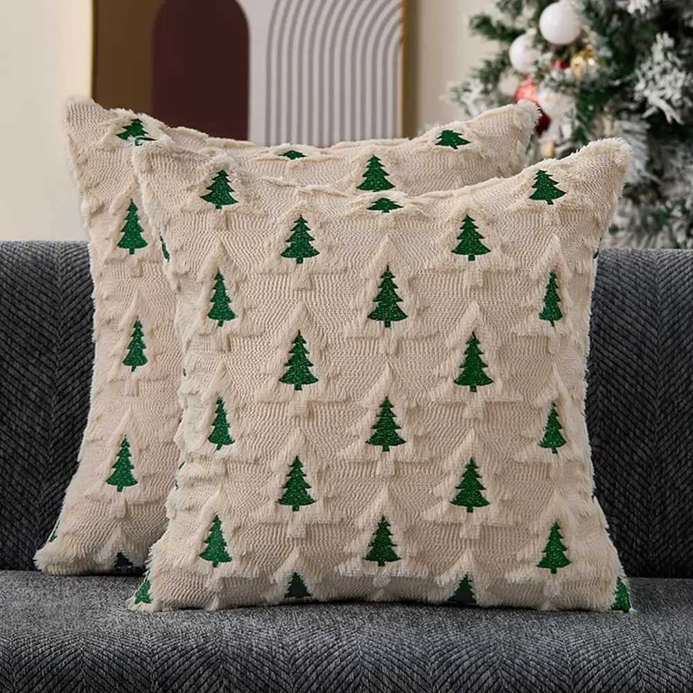 1PC Christmas Tree Decorative low Covers 2026 New Holiday Cushion Cover 45x45CM Faux Fur Plush lowcase for Sofa He H251201-image-1086778885
