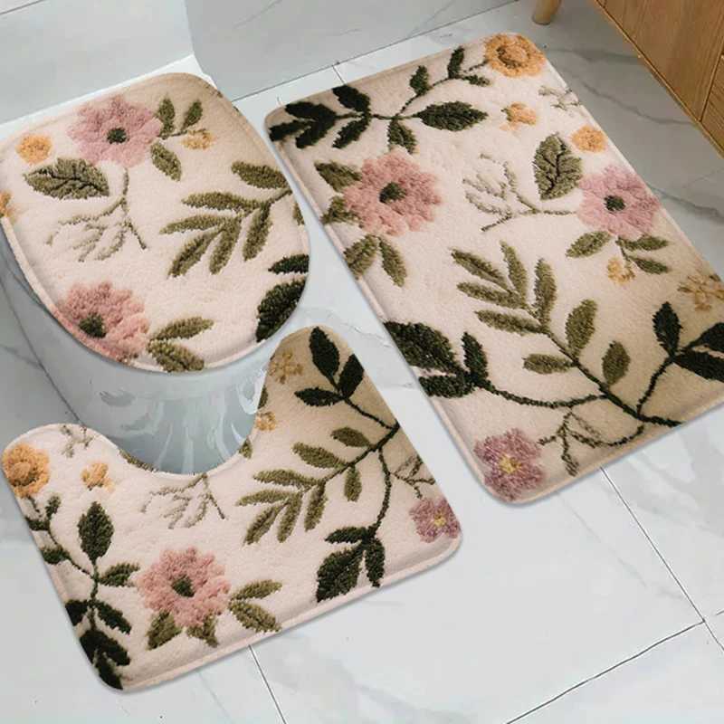 Summer floral pattern bathroom anti slip mat entrance door mat shower room small carpet toilet water absorbing foot mat M251201-image-1086781737