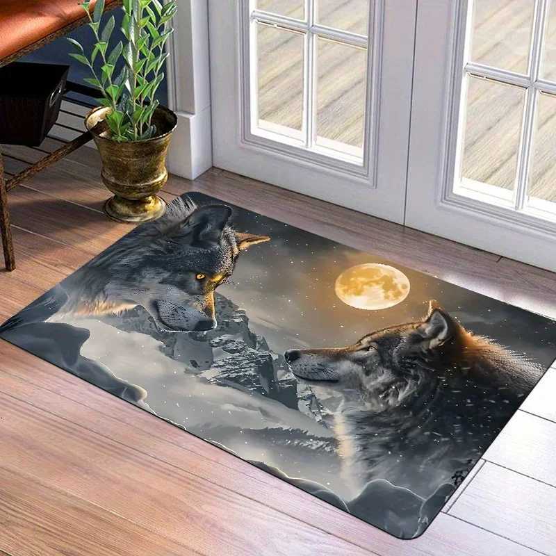 Tapis de sol Wolf Moon Tapis en polyester antidérapant avec motif de montagne, séchage rapide, léger pour une utilisation intérieure/extérieure,