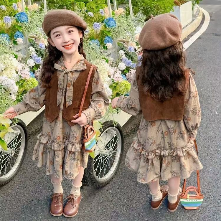 D825 Trendsetting Child Dress-Up Ensemble - Pretty Girls V-neck Jumpsuit Complemented by a Matching Layer-image-1086819735