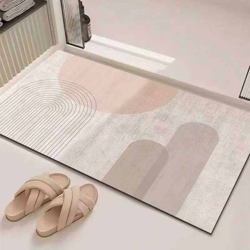 Abstract Geometric Line Art Bathroom Mat Soft Neutral Color Absorbent Non-Slip Quick Drying Home Entrance Floor Mat M251201-image-1086781714