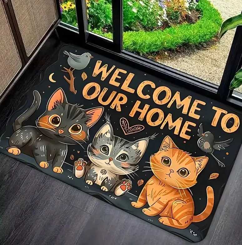 Welcome Home Cat Waiting Floor Mat Soft Suitable for Bedrooms Living Rooms Balconies Doors Laundry Rooms and Bathrooms Floor Mat M251201
