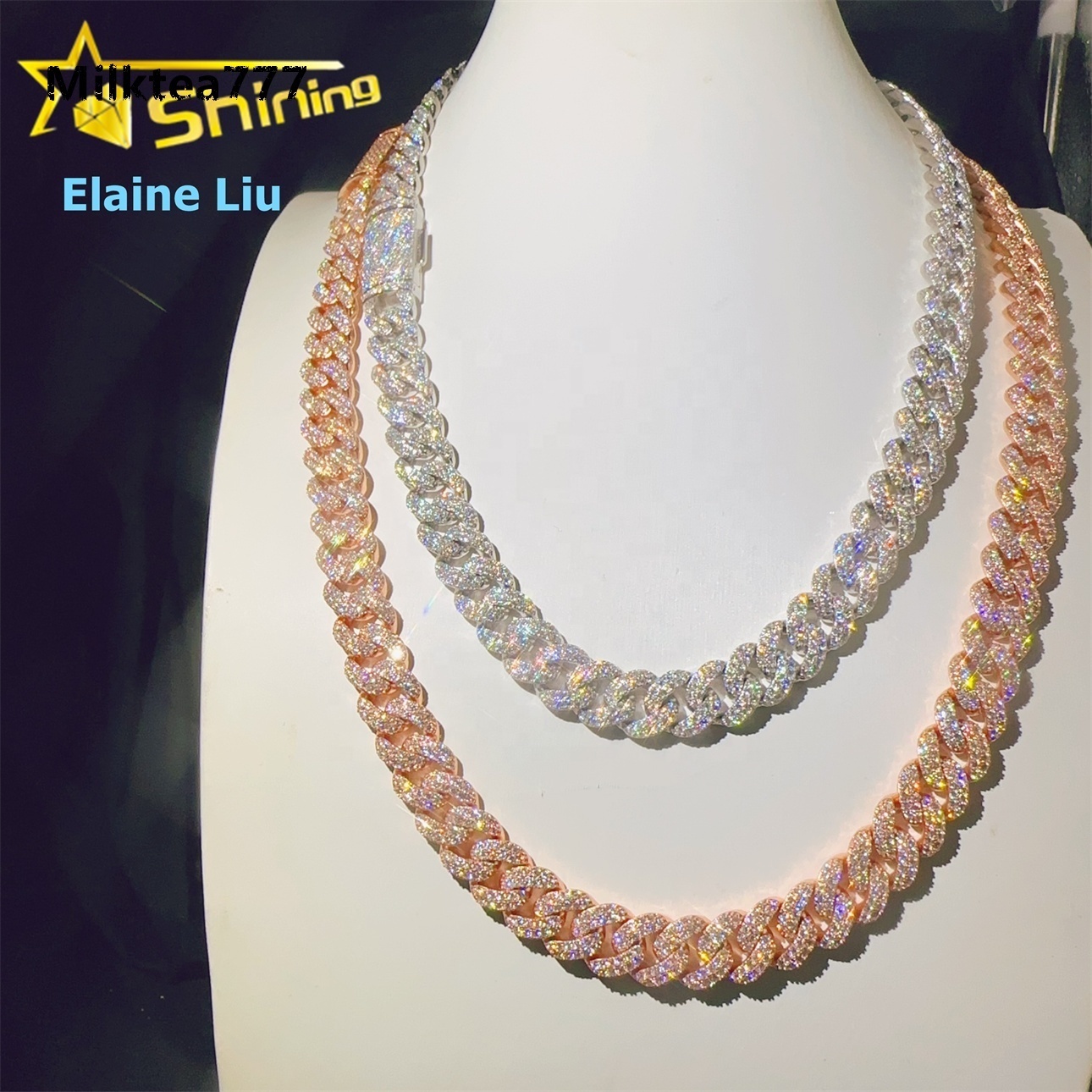 High Quality Hip Hop Iced Out Custom Fine Jewelry Diamond 12MM 925 Sterling Silver Moissanite Miami Cuban Link Chain Necklace