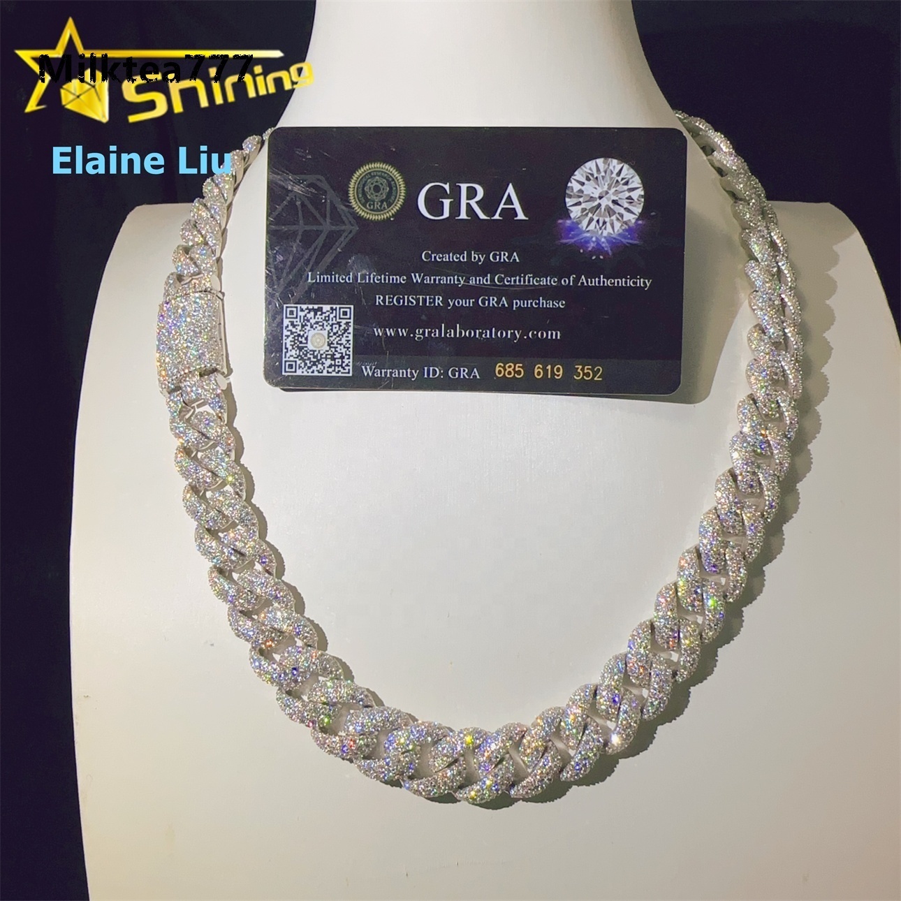 Hip Hop Custom Diamond 14MM 925 Sterling Silver Iced Out Fine Jewelry High Quality Moissanite Cuban Link Chain Necklace