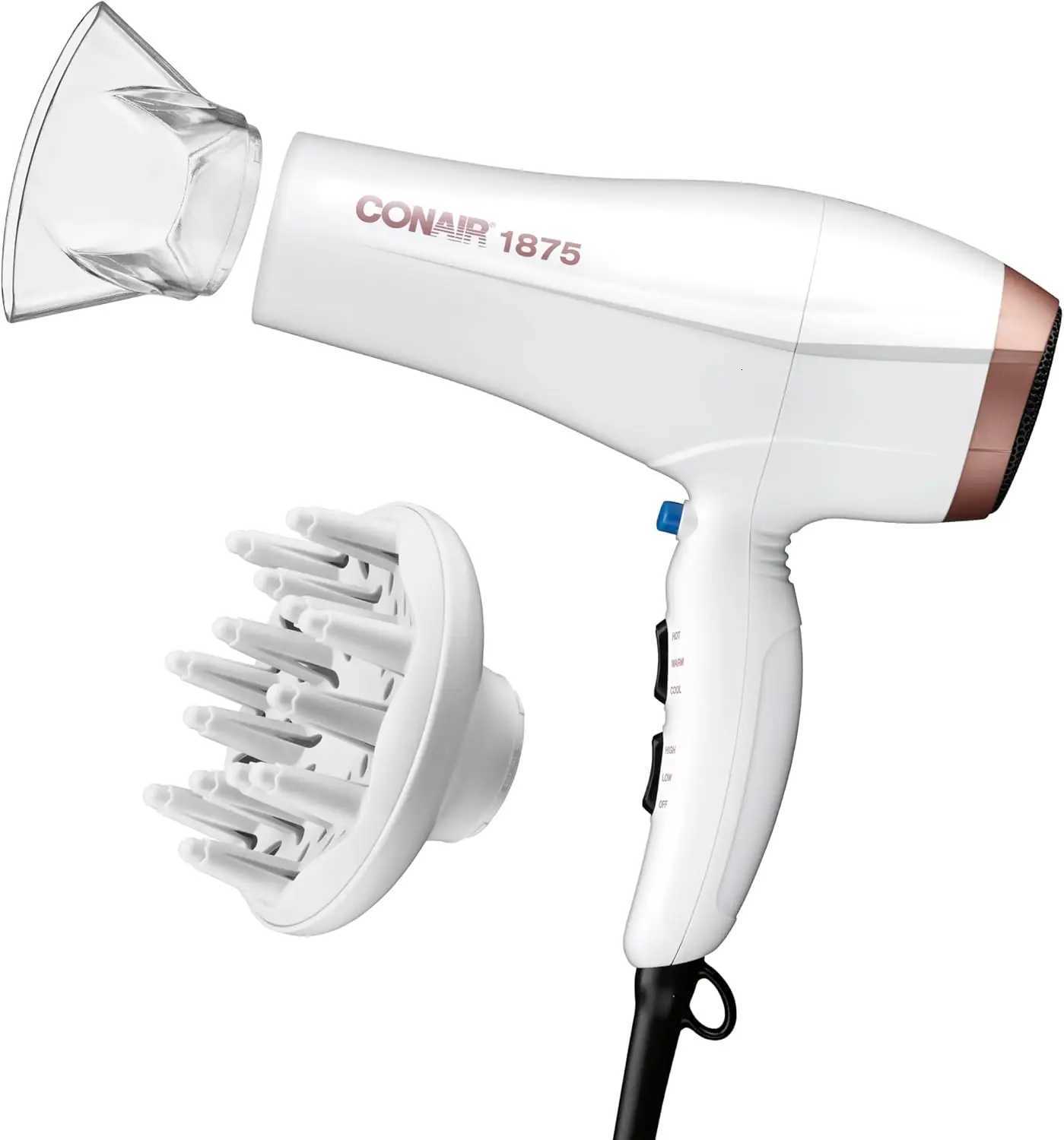 Double Ceramic Hair Dryer 1875W Blow Dryer with Diffuser and Concentrator Ionic Conditioning 3 Heat 2 Speed Settings C251202-image-1086952465