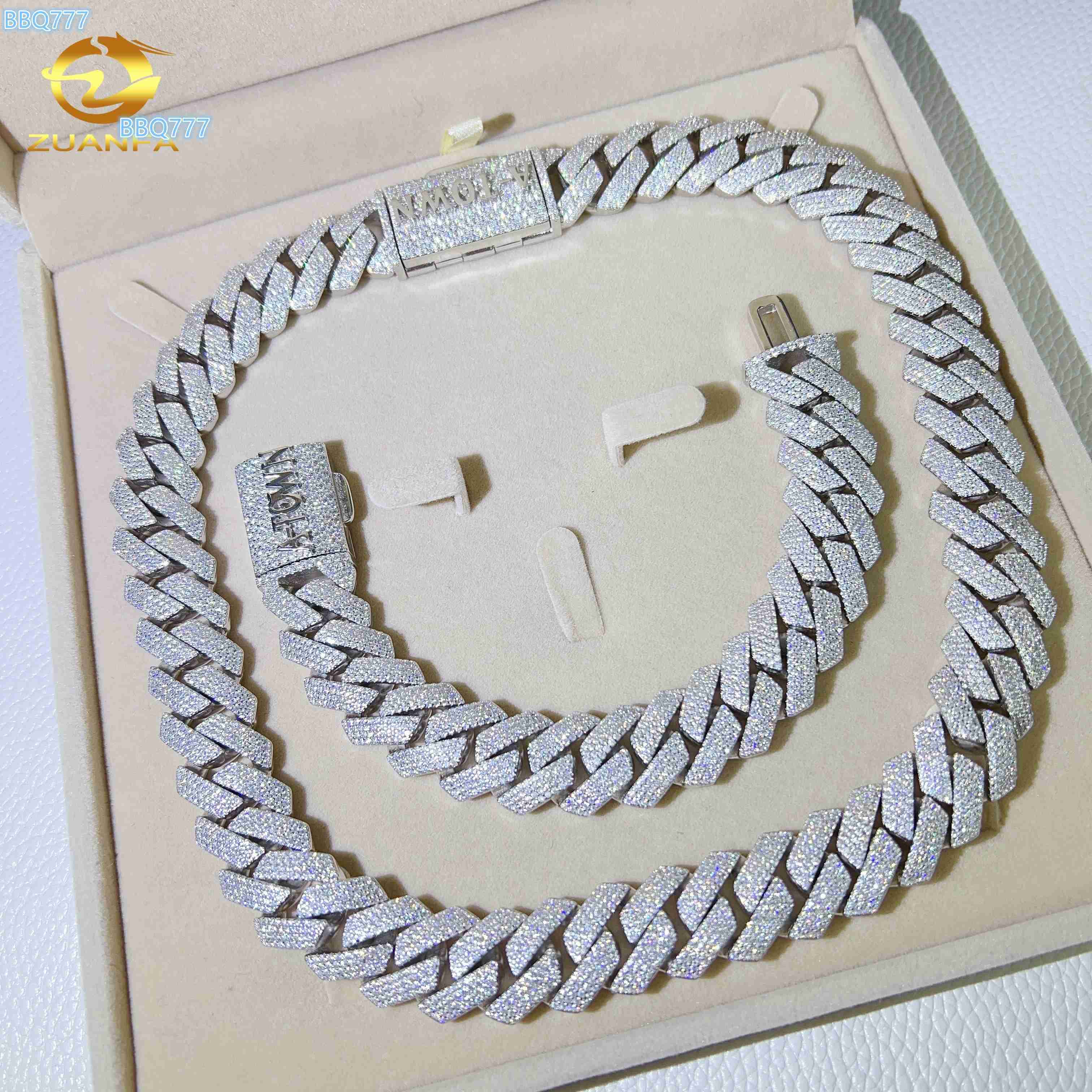 Pass Diamond Tester plaqué or VVS Moissanite luxe 925 argent Sterling Hip Hop diamant 15MM largeur chaîne à maillons cubains