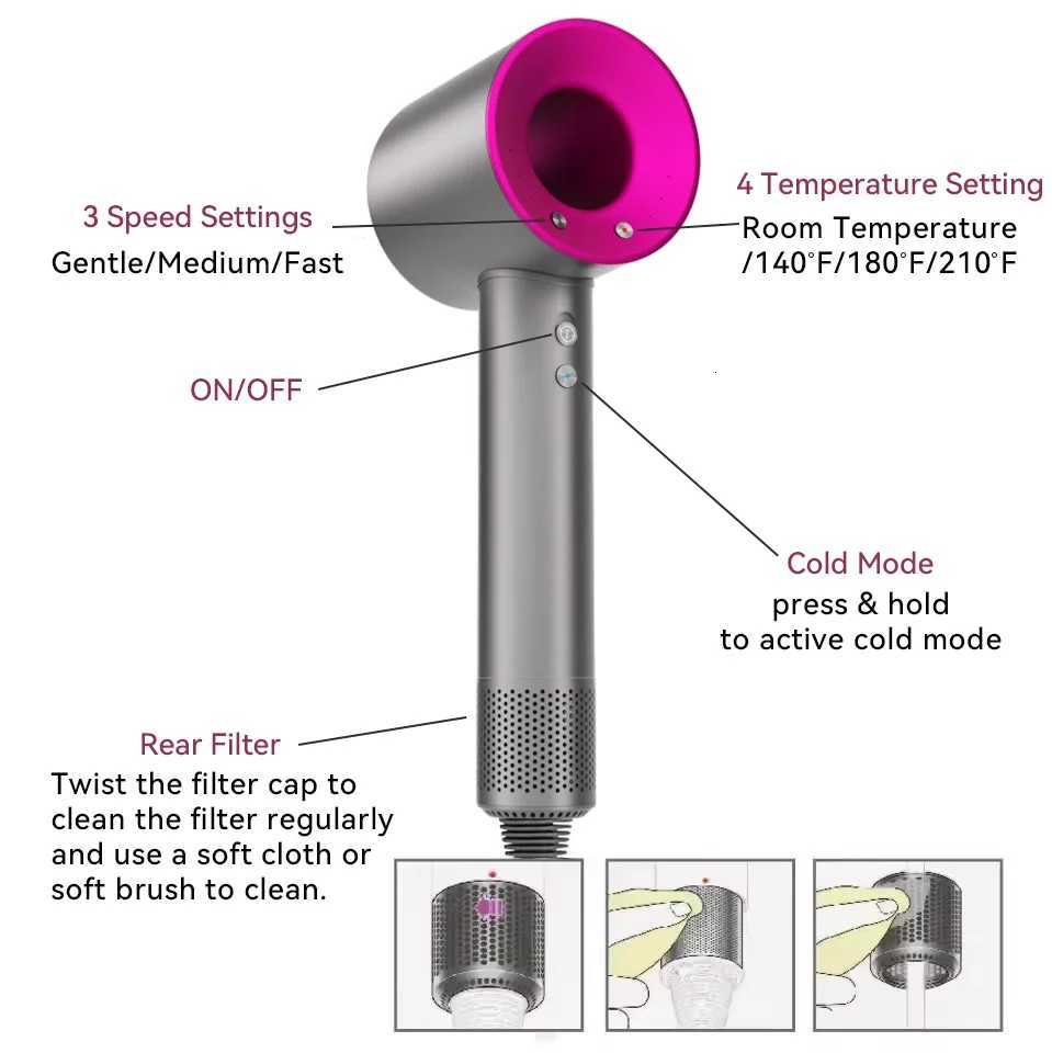 Negative ion hair dryer with high speed and no blades High power silent and quick drying Portable suitable for he and travel C251202-image-1086952089