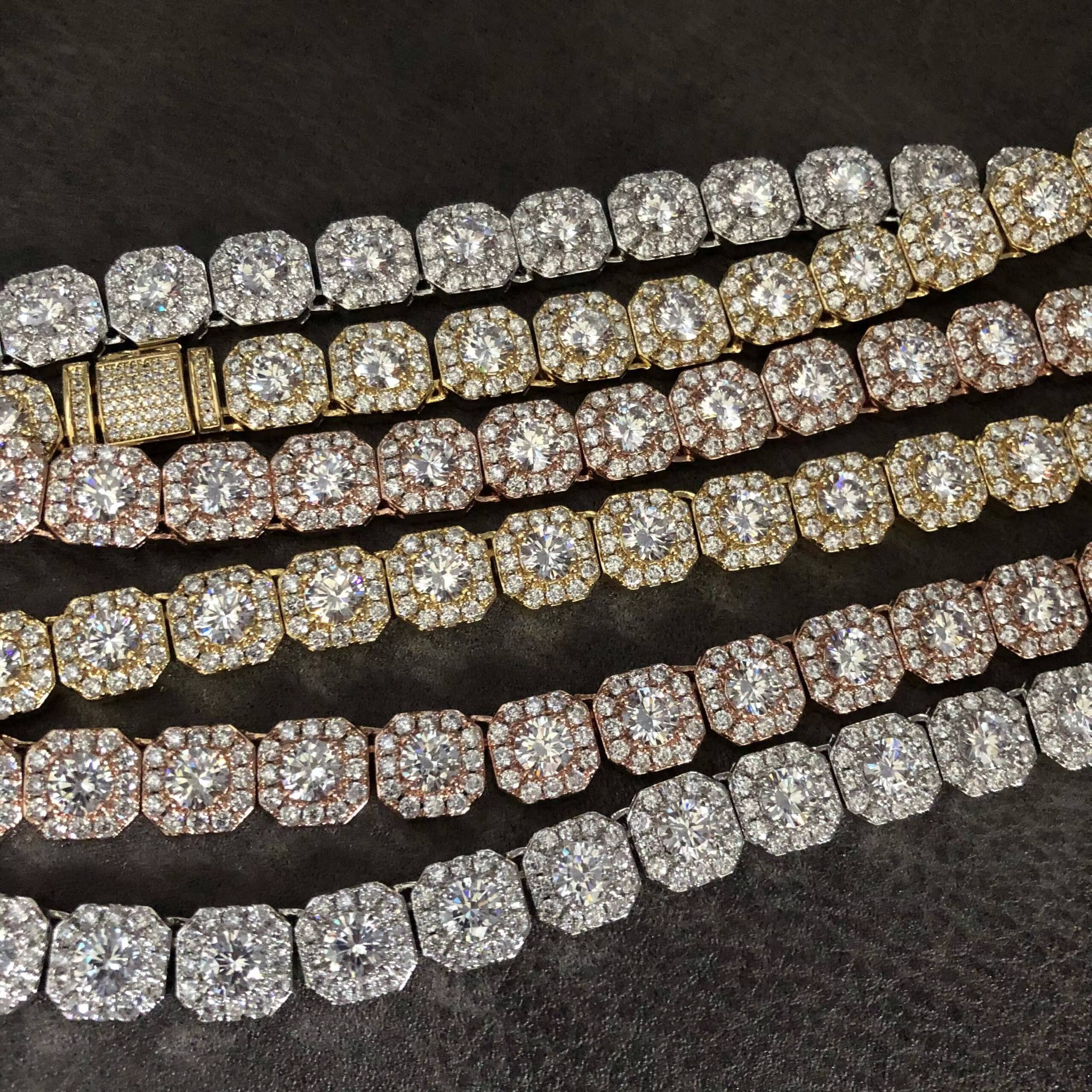 Hot Sale Luxury Moissanite Ice Out Tennis Necklace Link 925 Sterling Sliver Gold Plated Tennis Chain Custom Wholesale