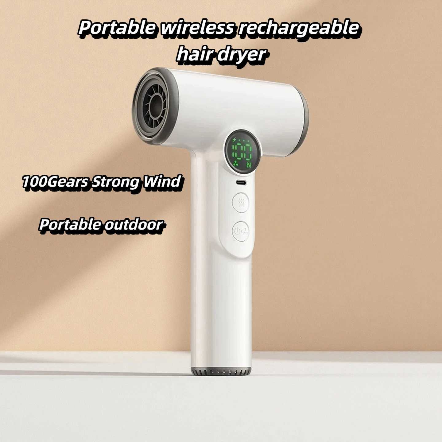 Wireless Portable 100 Gears 30000RPM High Speed Hair Dryer Quick Dry Negative Ion 15600mAh Intelligent Temperature Control C251202-image-1086951996