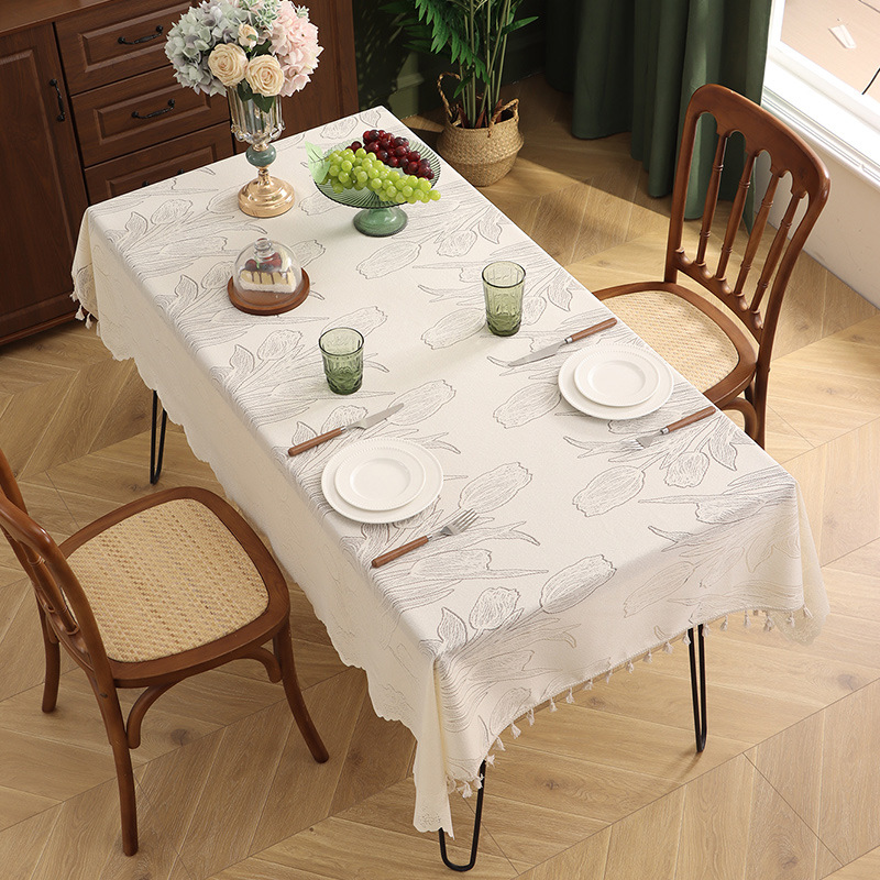 New summer modern minimalist lace tablecloth, tulip embroidered coffee table decoration U9TT01-image-1086904181