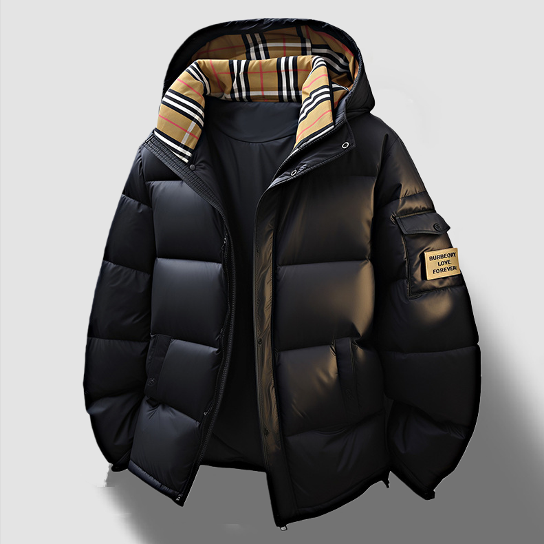 2025 New High Quality Men Black Gold Down Jacket Super Grid Luxury Brand Down Jacket Hooded Warm And Fashionable Loose Short Down Coat Asian Size M-