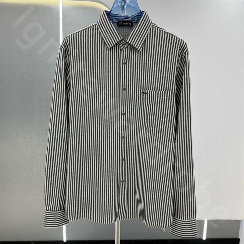 Spring and Autumn Mens Shirts Kiton Lapel Button Striped Casual Long Sleeve Shirt K1289