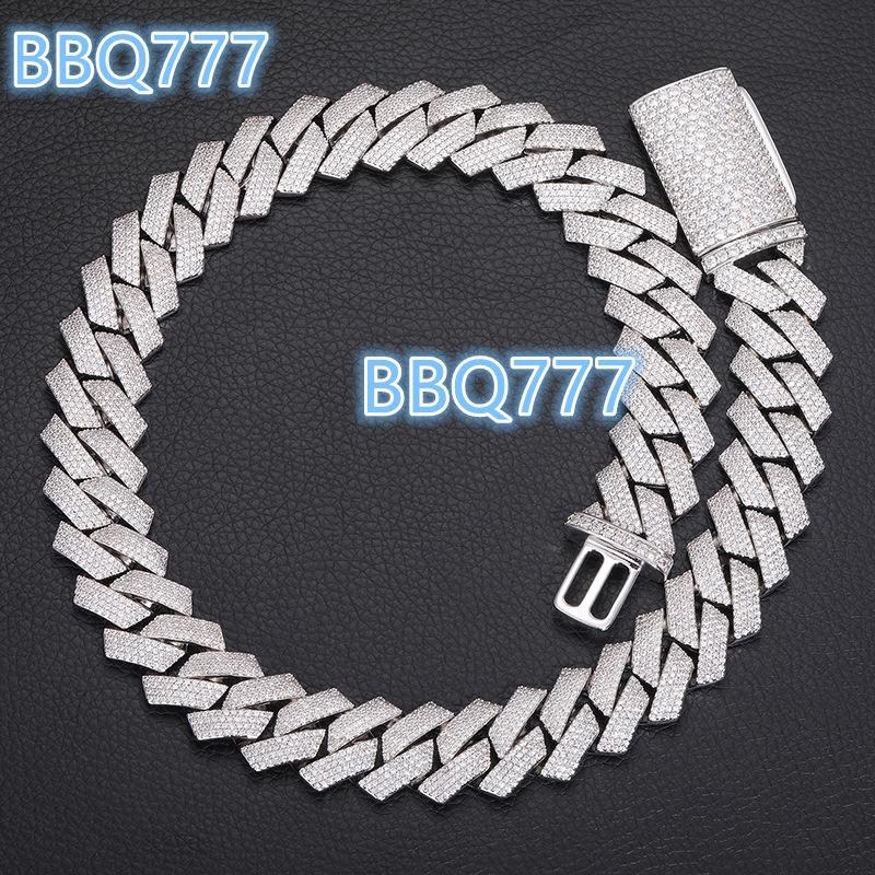 Wholesale Hiphop Jewelry 20mm 14k 18k Yellow Gold Plated Iced 4 Row Diamond Prong Cuban Link Chain Necklace