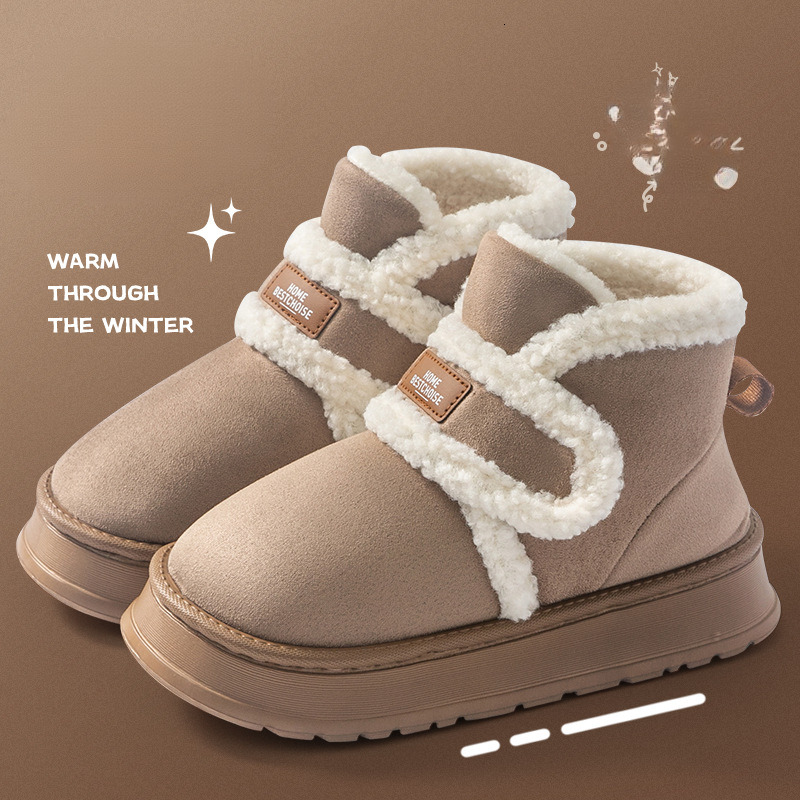 Women fashion s snow boots winter outdoor new style thick soled warm wool lining cold proof closed heel anti slip cotton slippers designer shoes
