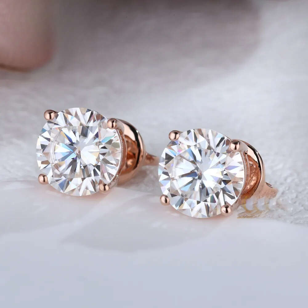 S925 Moissanite 05cm-2ct laboratory grown earrings elegant 10K-14K solid rose gold screw lock single diamond jewelry