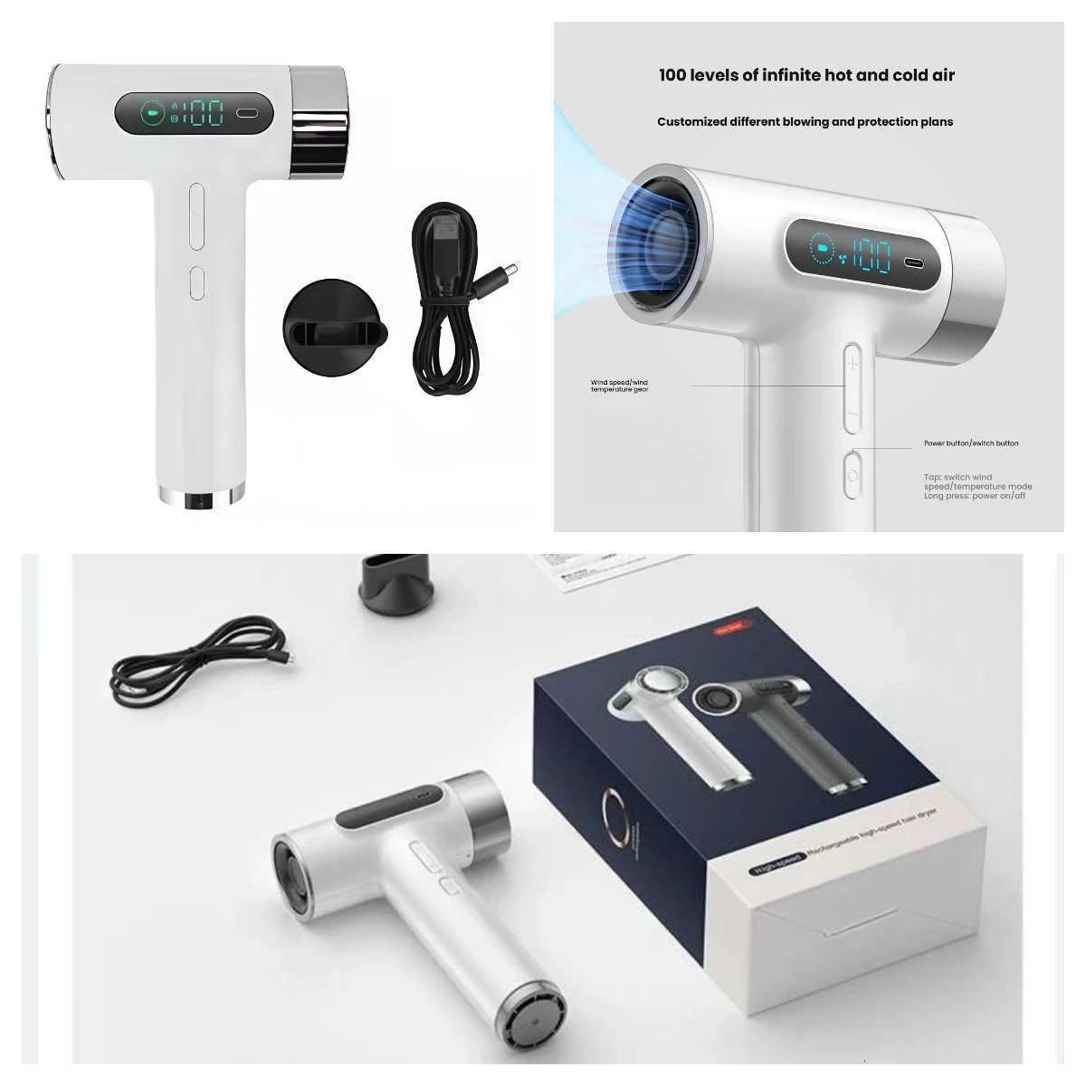 er Portable USB Charging Wireless Hair Dryer 100000RPM High Wind Powerf Cold/Hot Air Styling Tools LED Display C2512021-image-1086998138