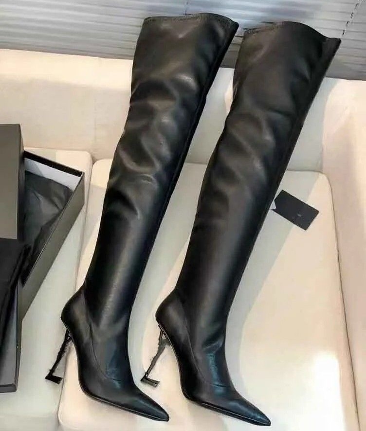 Winter Ankle boots Over the knee Boots pointed toes Thigh-high boot Letter high heels stretched Leather sole for women luxury designer heeled sho-image-919283954
