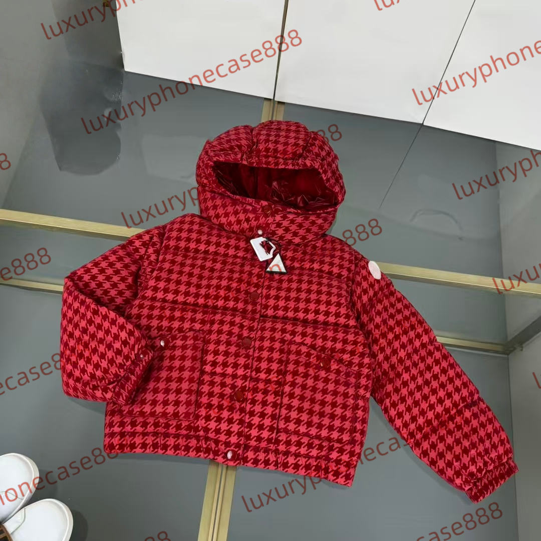 High-quality original label Kid designer clothe girl's rose pink Thousand Bird Grid M Embroidered Badge Hoodie kids designer coat thickened-image-1086846315