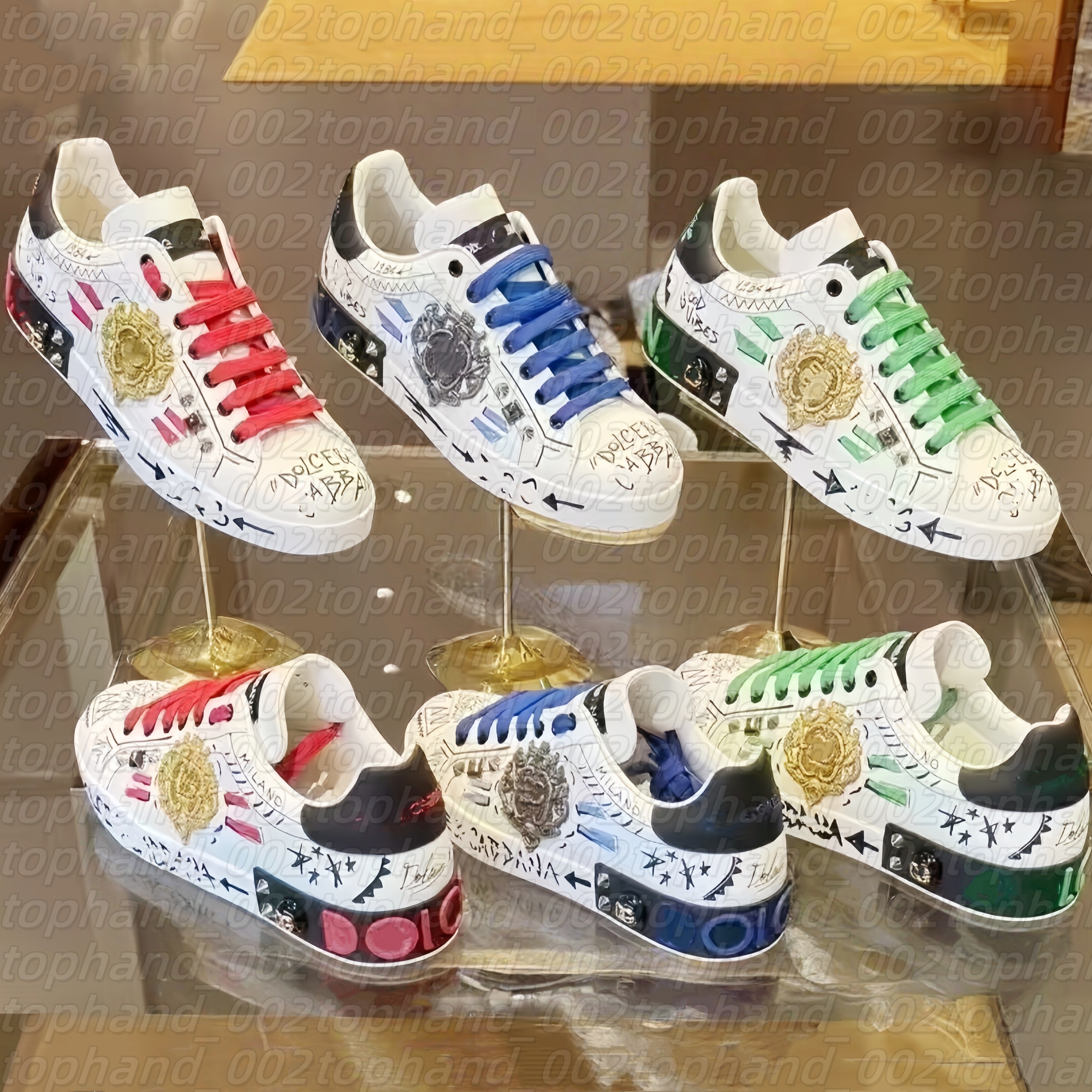 White black Womens Mans Casual shoes designer sneakers italy brand Portofino shoe Graffiti Embroidered Leather Shoes Luxury Outdoor hiking platform