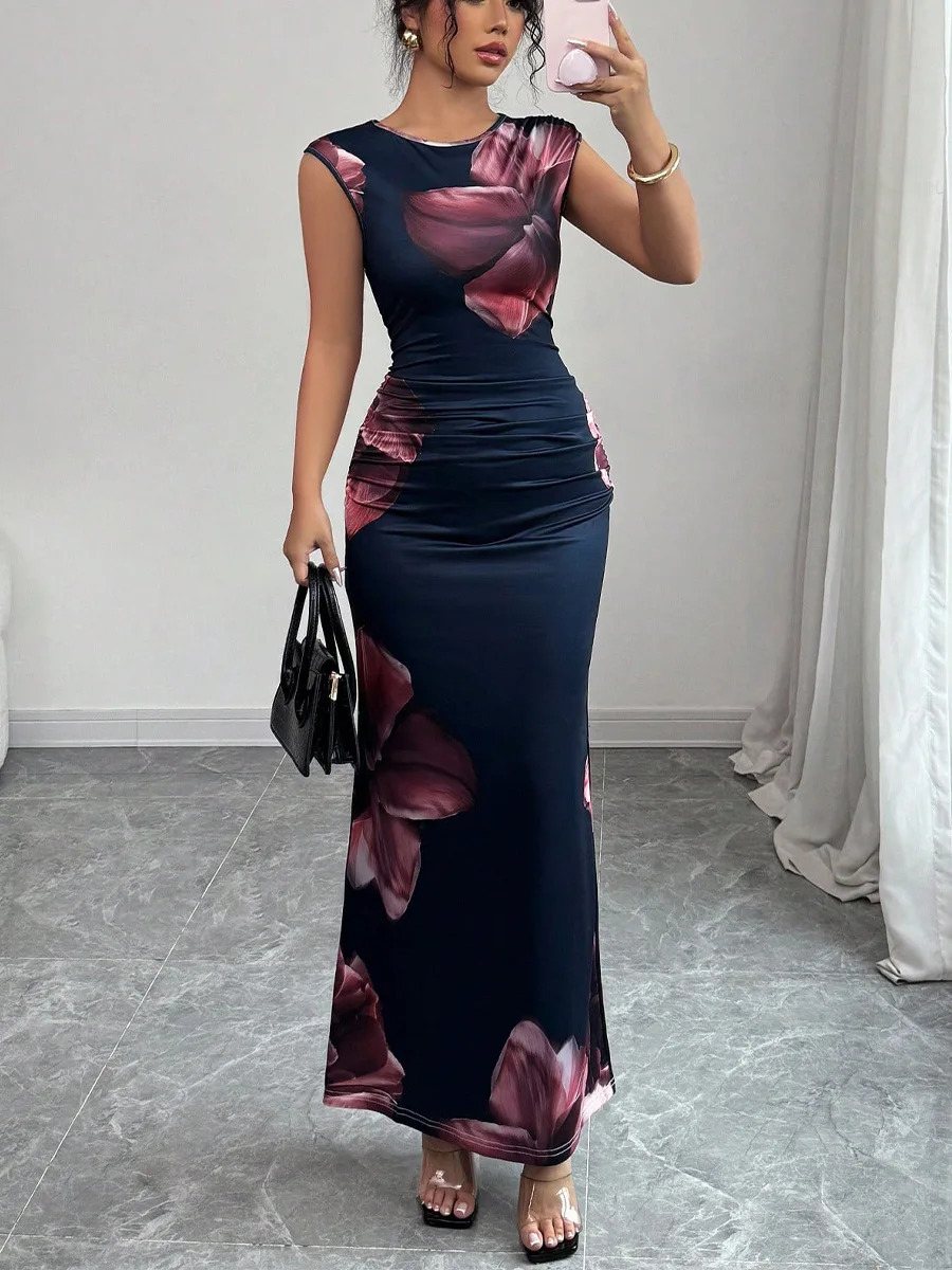 Sexy Bodycon Maxi Dresses For Women 2025 Summer Fashion Sleeveless Oneck Slim Long Party Dress Elegant Vestidos 251129