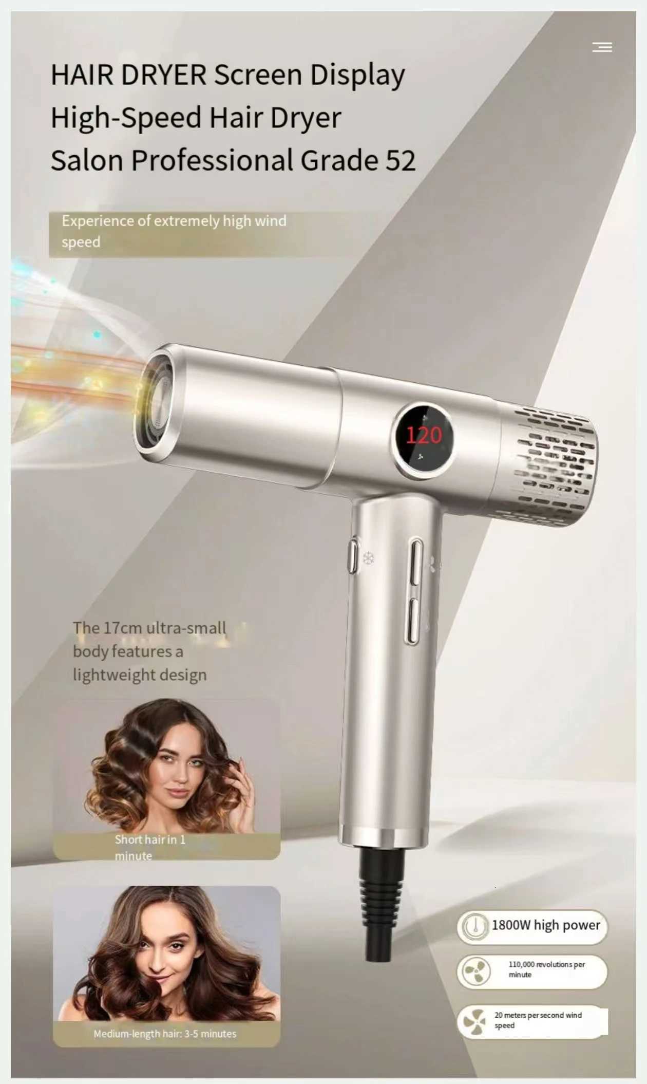 New Professional LCD Display 110000RPM High-Speed Hair Dryer Negative Ionic Blow Dryer Bless Motor Fast Drying Low Noise C251202-image-1086952377