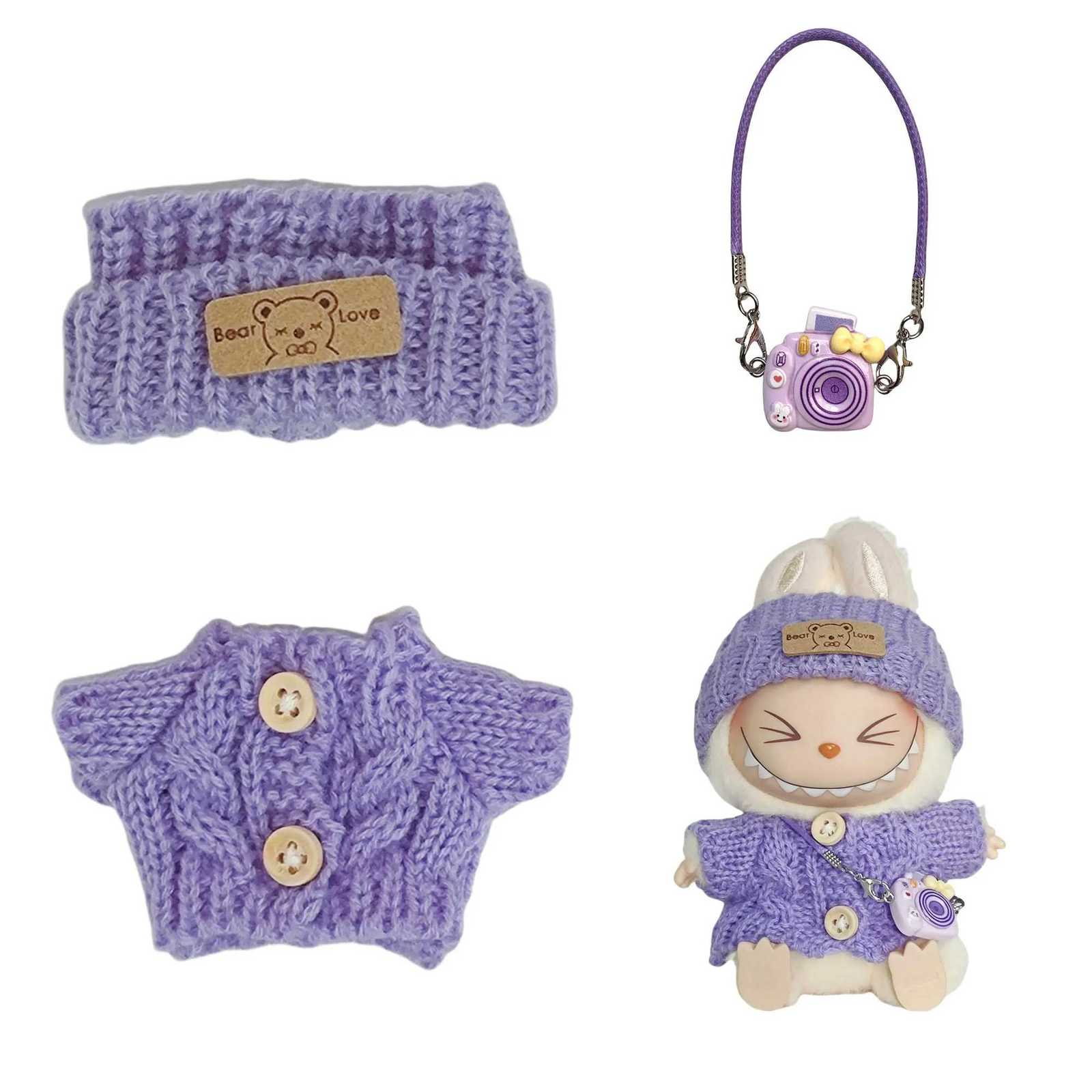 Labubu I II Dolls Cute Clothing 4 Colors Mesh Sweater and Hat Set Accessories Clothing Plush Doll Clothing W251202-image-1086943030