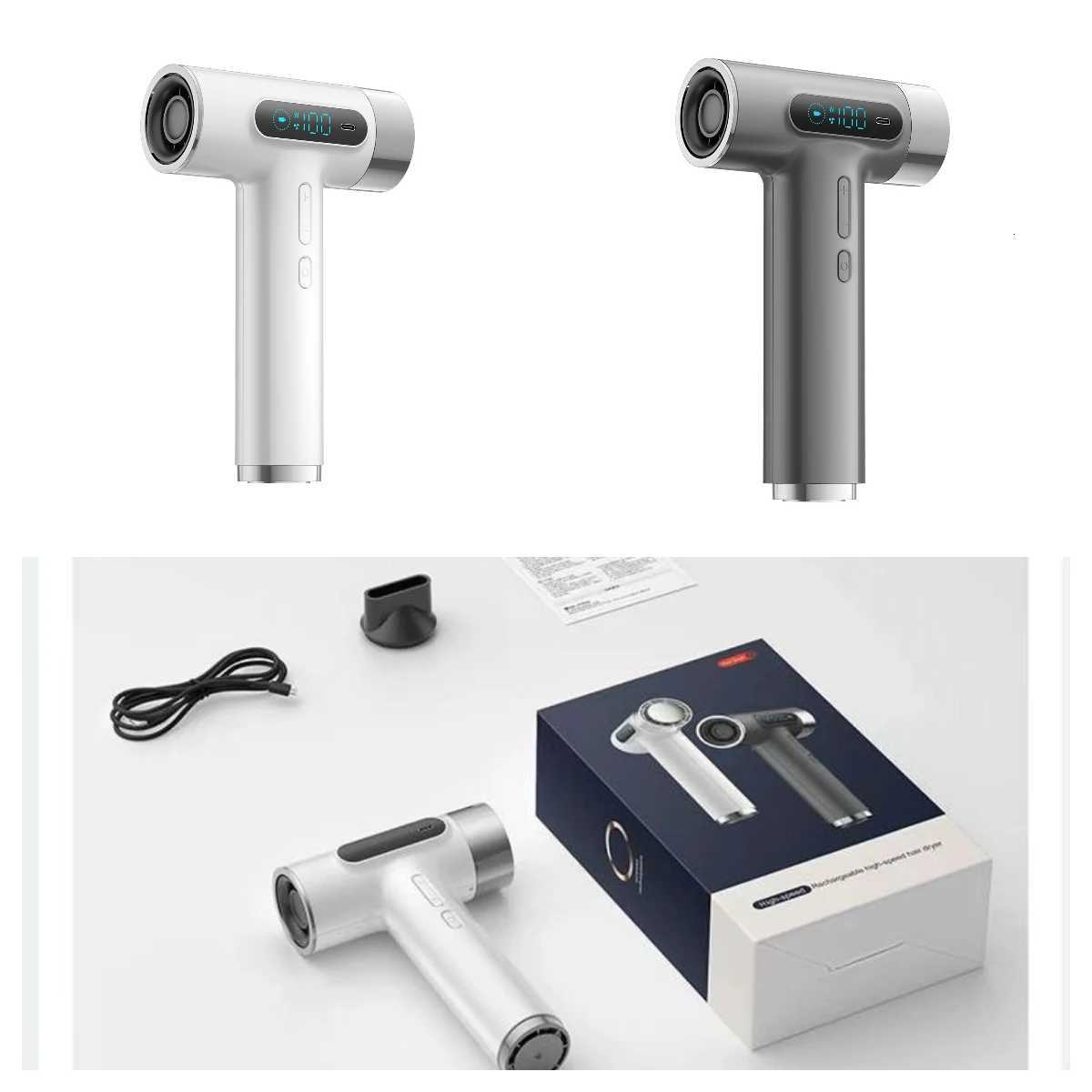 New 100Gears Portable USB Rechargrable Wireless Hair Dryer 100000RPM High Wind Powerf Cold/Hot Air Styling Tools LED Display C251202-image-1086952395