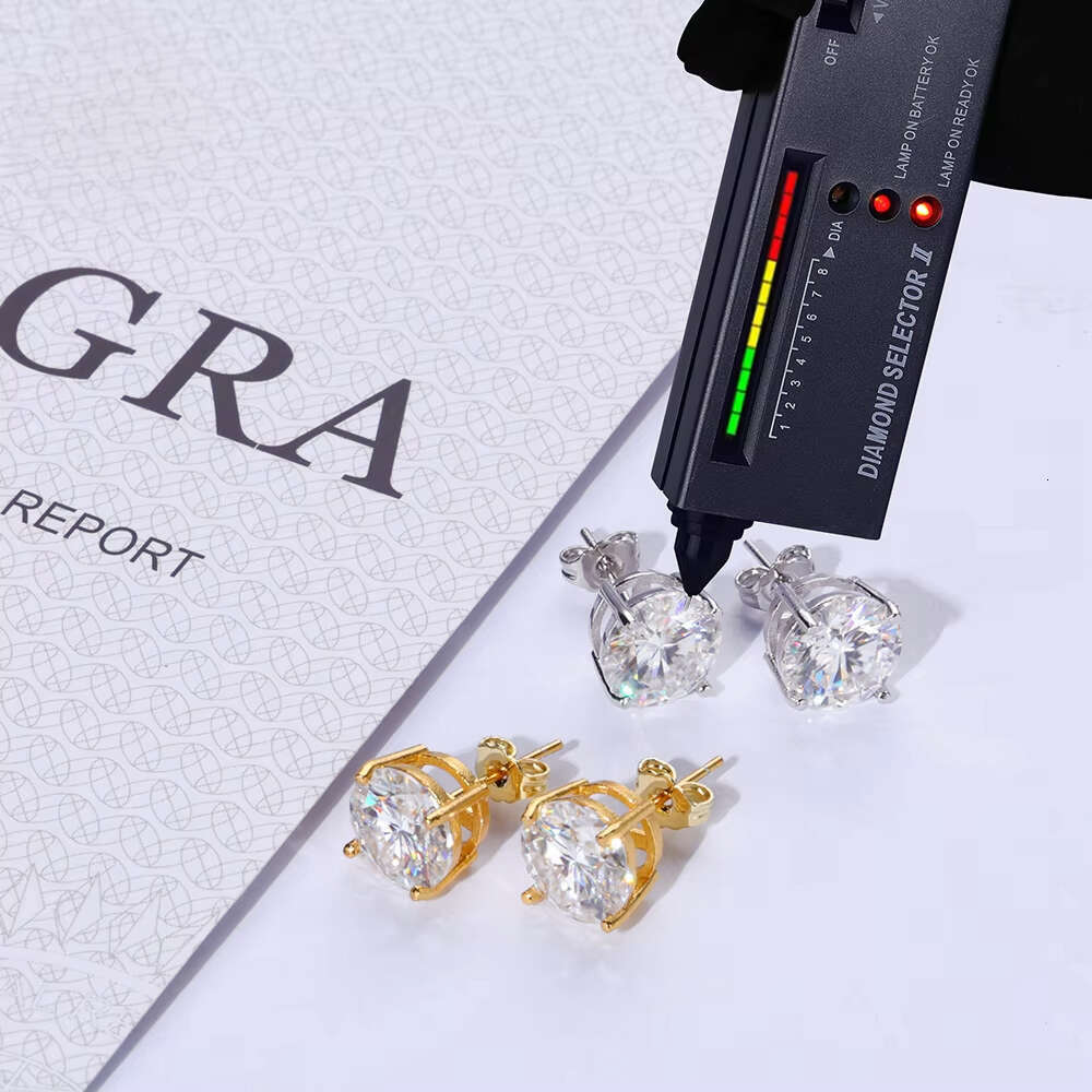 VVS moissanite 925 Sterling Silver 3-10mm Round Diamond White Gold Plated Stud Earrings Fine Jewelry Gift