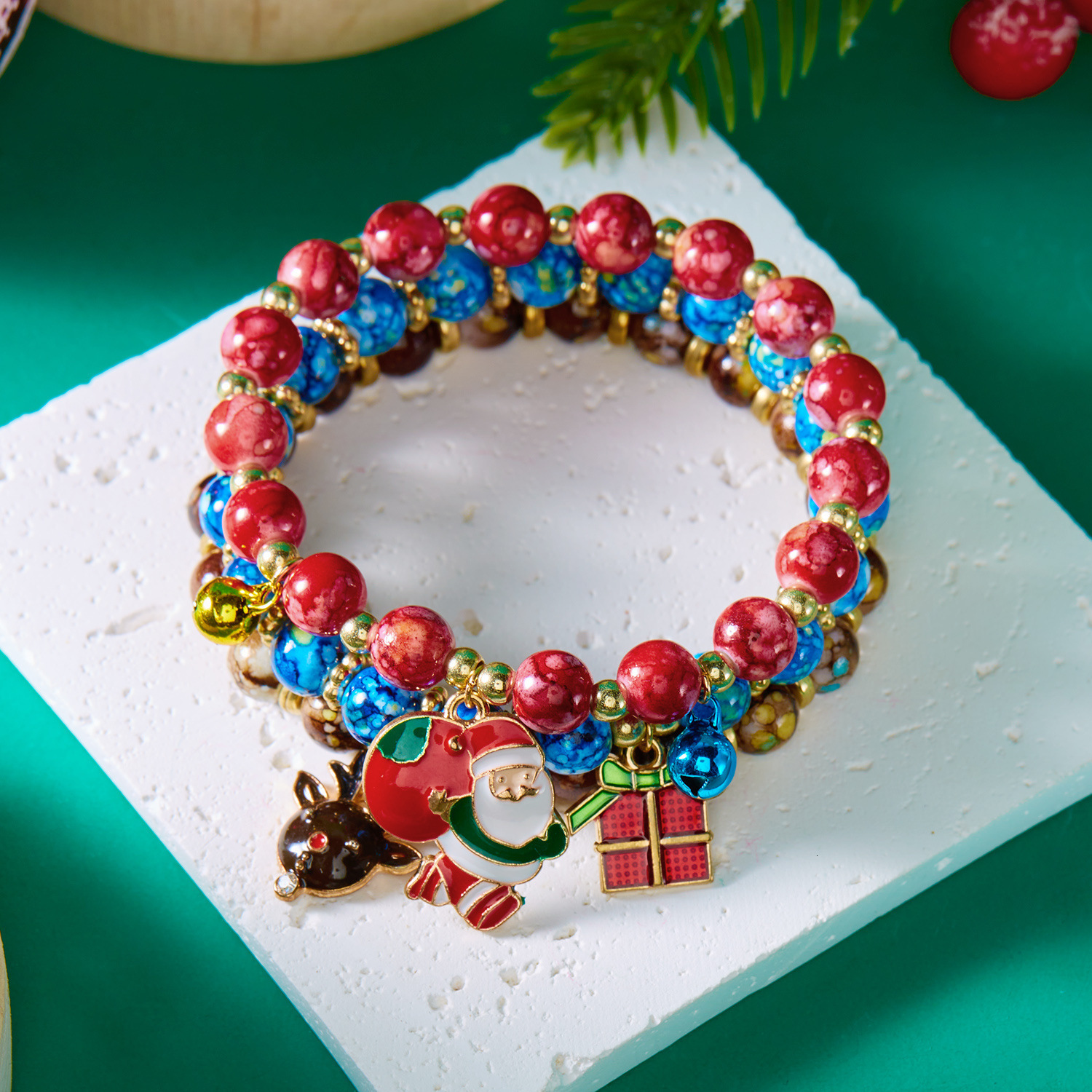 Y2K Light Luxury Elite Jewelry Set Dainty Design Christmas Bracelet Set Versatile Christmas Bells Christmas Tree Santa Snowman Beaded Combination Br