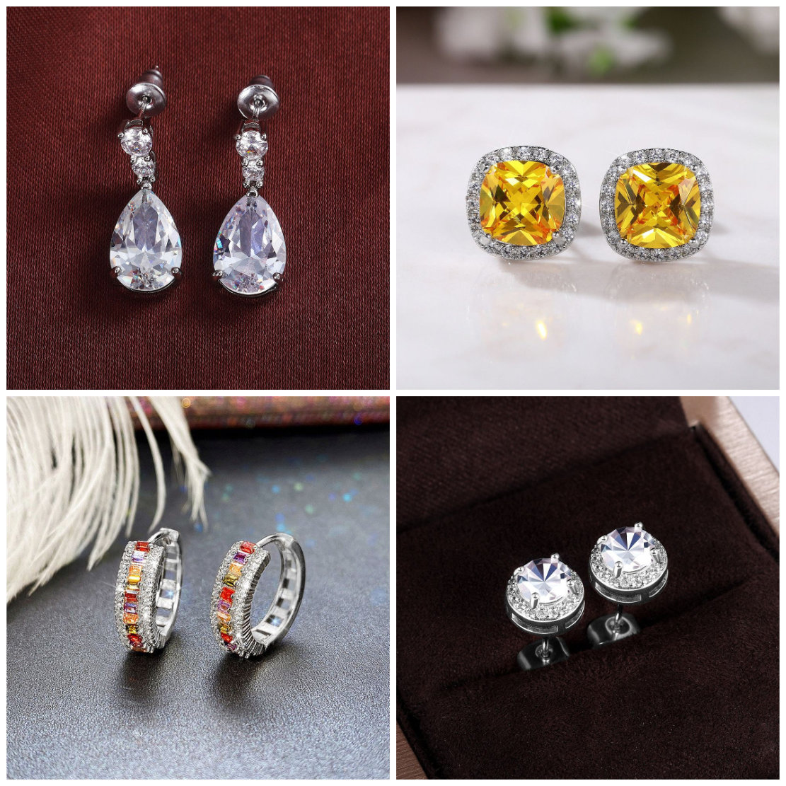 diamond earrings designer jewelry women luxury earrings multiple styles stud silver filled square round heart diamond punk stud gold luxury earri-image-1086934552