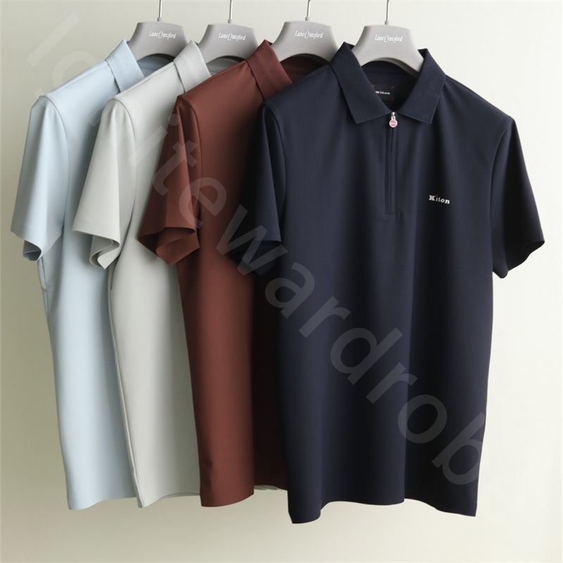 Summer Polos for Mens Kiton Lapel Zipper Printing Casual Short-sleeved Polo Shirts K1289