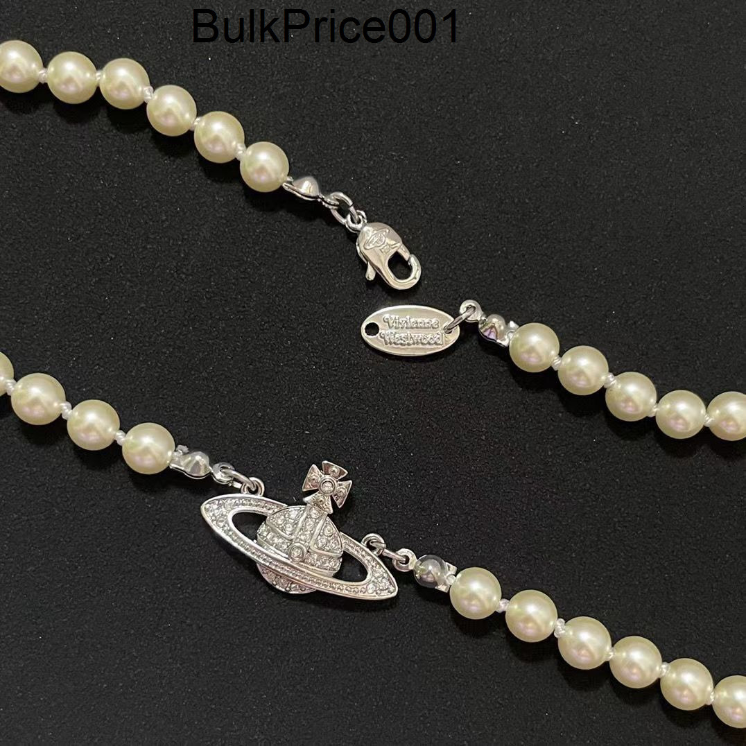 viviane Vivienme viviennen viviennely west wood High Version Empress Dowager Saturn Pins Pearl Necklace Womens Black Ceramic Necklace Jewelry Access