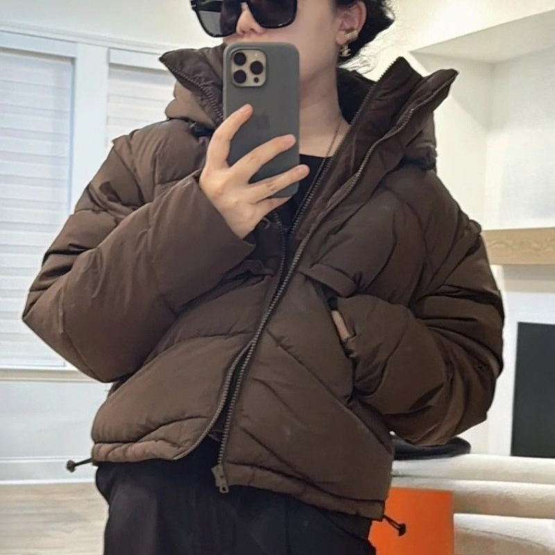 Designer Down Jackets Outdoor Fake Two-piece Turtleneck Hooded Womens Warm False Double-layer Short Padded Coat Full-zip Drawstring Cotton Puffer-image-938438509