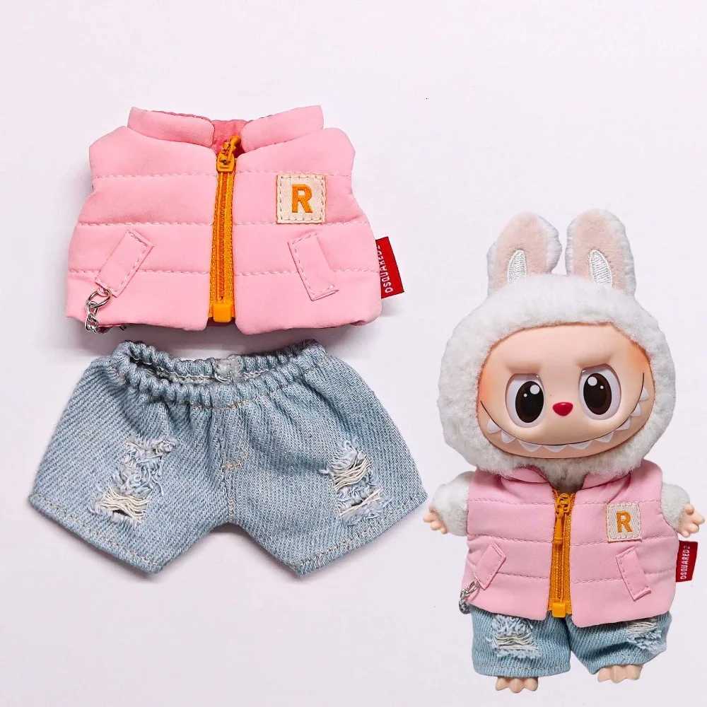 15/17CM Labubu Doll Clothes Winter Down Vest Jeans Dress Up Dolls Accessories Sitting Party Changing Dress Christmas Gift Toys W251202-image-1086942948