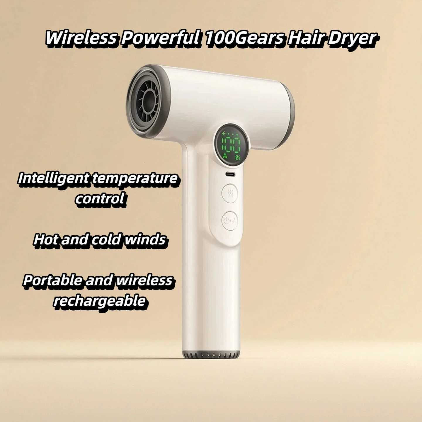New Portable Wireless Hair Dryer Negative Ions Travel /Outdoor USB Charging 30000 Rpm High-Speed Cold W Wind 100 Gears C251202-image-1086952490