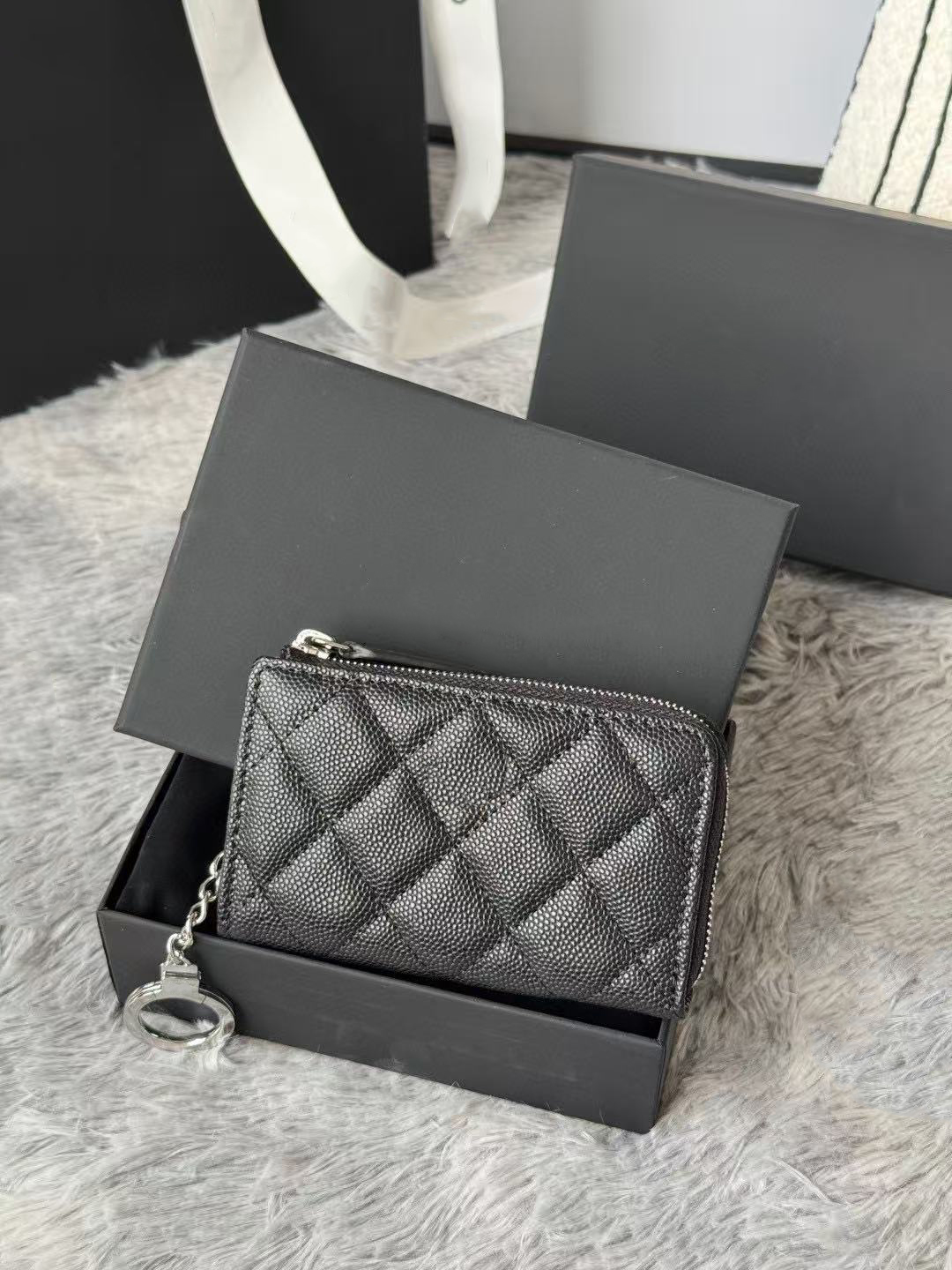 High-quality luxury and fashionable design wallet, classic caviar zipper wallet, credit card coin storage bag, with dustproof bag and storage box.