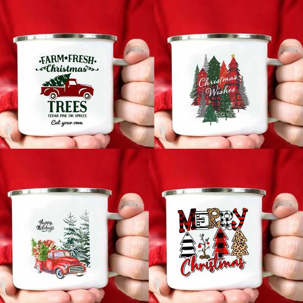 farm fresh christmas tree priented coffee mug Enamel Handle Hot Cocoa Chocolate Cup Farmhouse Banquet mugs XmasEve Gift for Kids H251203-image-1087085892