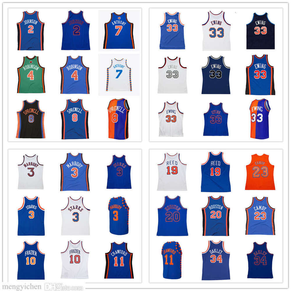 Maillot de basket-ball rétro XS-6XL pour hommes Patrick 33 Ewing Carmelo 7 Anthony Stephon 3 Marbury Walt 10 Frazier Marcus 23 Camby Nate 4 Robin