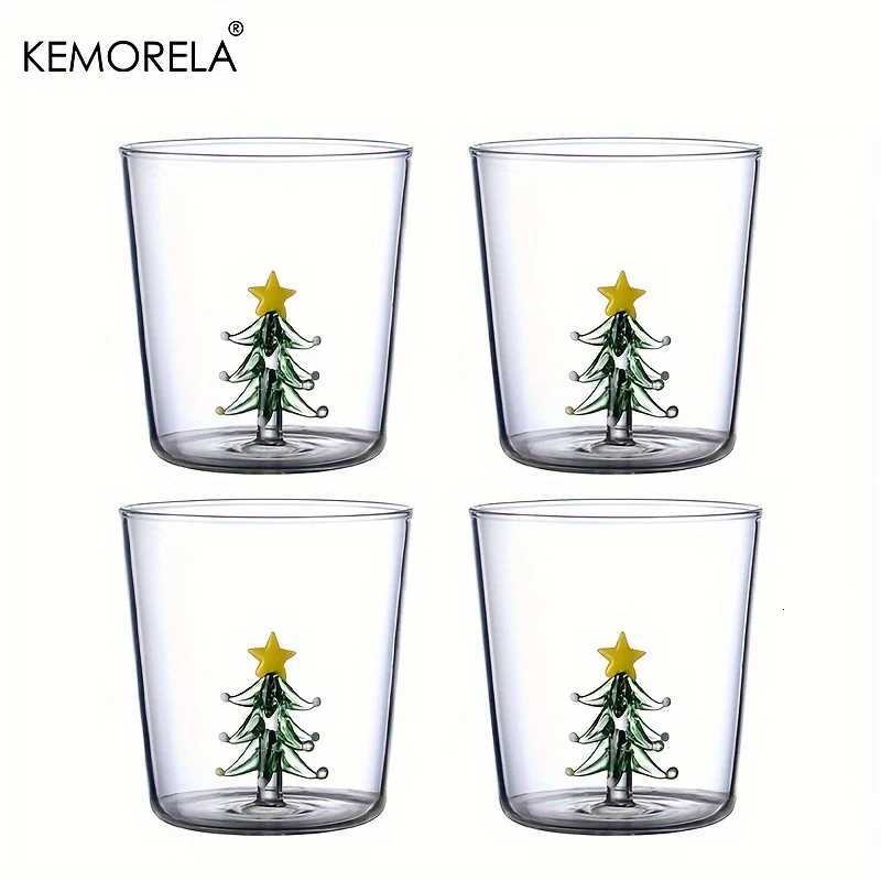 KEMORELA 1/2/4PCS Christmas Tree Glass Coffee Cup Juice Glass Milk Cup Suitable as Christmas Gift Dining Table Decoration Cup H251203-image-1087084650