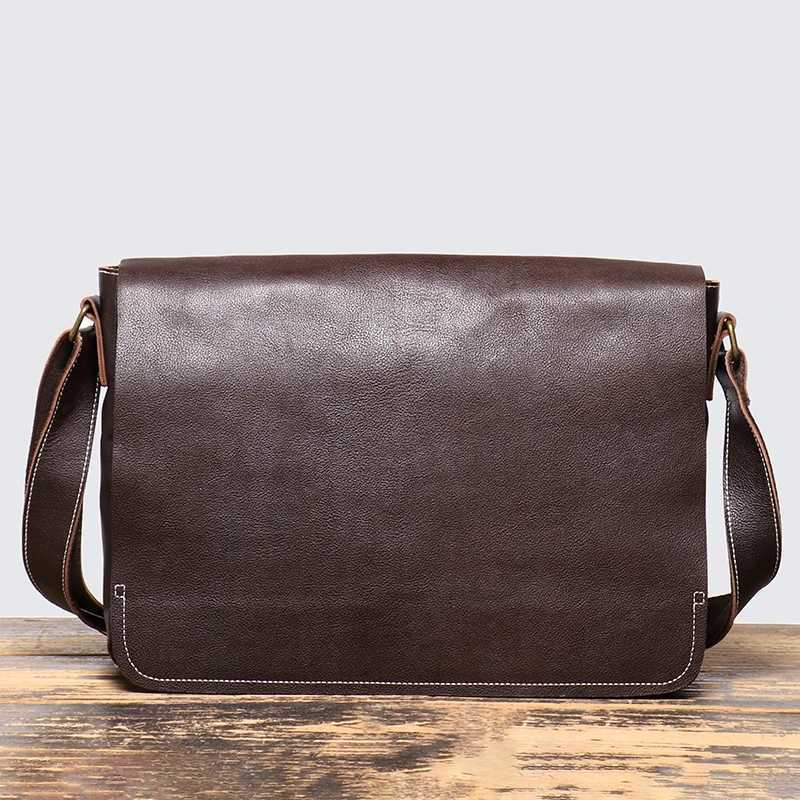 Natural Top Layer Cowhide Shoulder Business Office Mens Large Capacity 15 Inches Laptop Leather Messenger Bag X251203