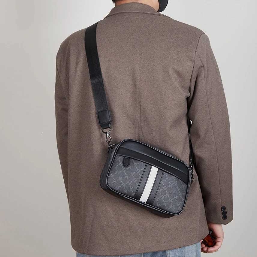 Hip Hop Rock Men's PU Crossbody Shoulder Bag, Waterproof Zipper Closure, Plain Black/Grey with Polyester Lining