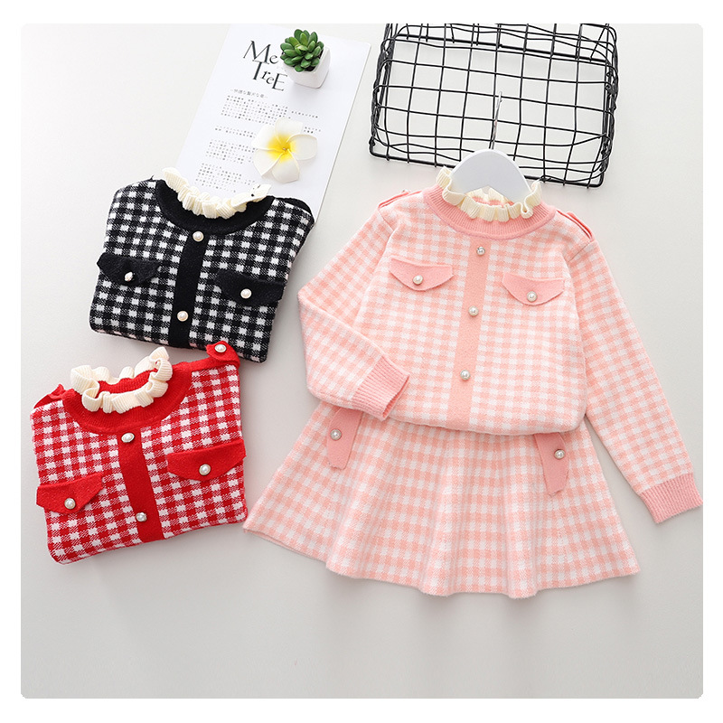 Childrens Sweater 2pcs Designer Baby Clothing Sets Pleated Skirt Girls Knitted Cardigan T Shirts Kid 3pcs Luxury Outfits Kids Sweaters Pants H251-image-1087662796